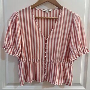 Madewell V-Neck Peplum Popover Top in Stripe